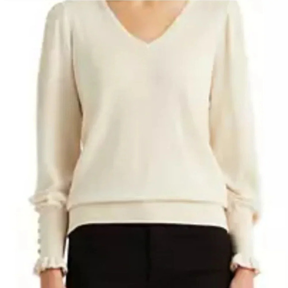 Lauren Ralph Lauren Sweaters - Lauren Ralph Lauren pullover decorative crest engraved buttons ruffle trim sz sp